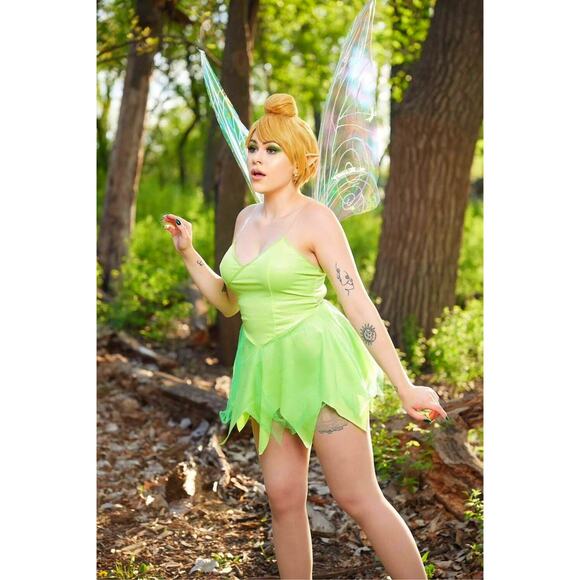 New Medium Tinkerbell Dress Wings Halloween Costume Strapless Mini Faerie Set - Picture 2 of 5